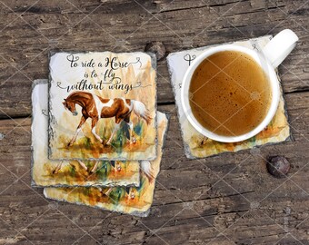 Slate Stone Coaster | Watercolor Horse | to Ride A Horse | Wild Horses | Bar Coaster | Western Home Decor | Paint Horse | Housewarming Gift