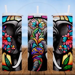 Copo magro de vidro fosco de 25 onças | Elefante de vitral | Presente para filha | Presente de melhor amigo | Presente de aniversário da irmã | Presente de Dia das Mães