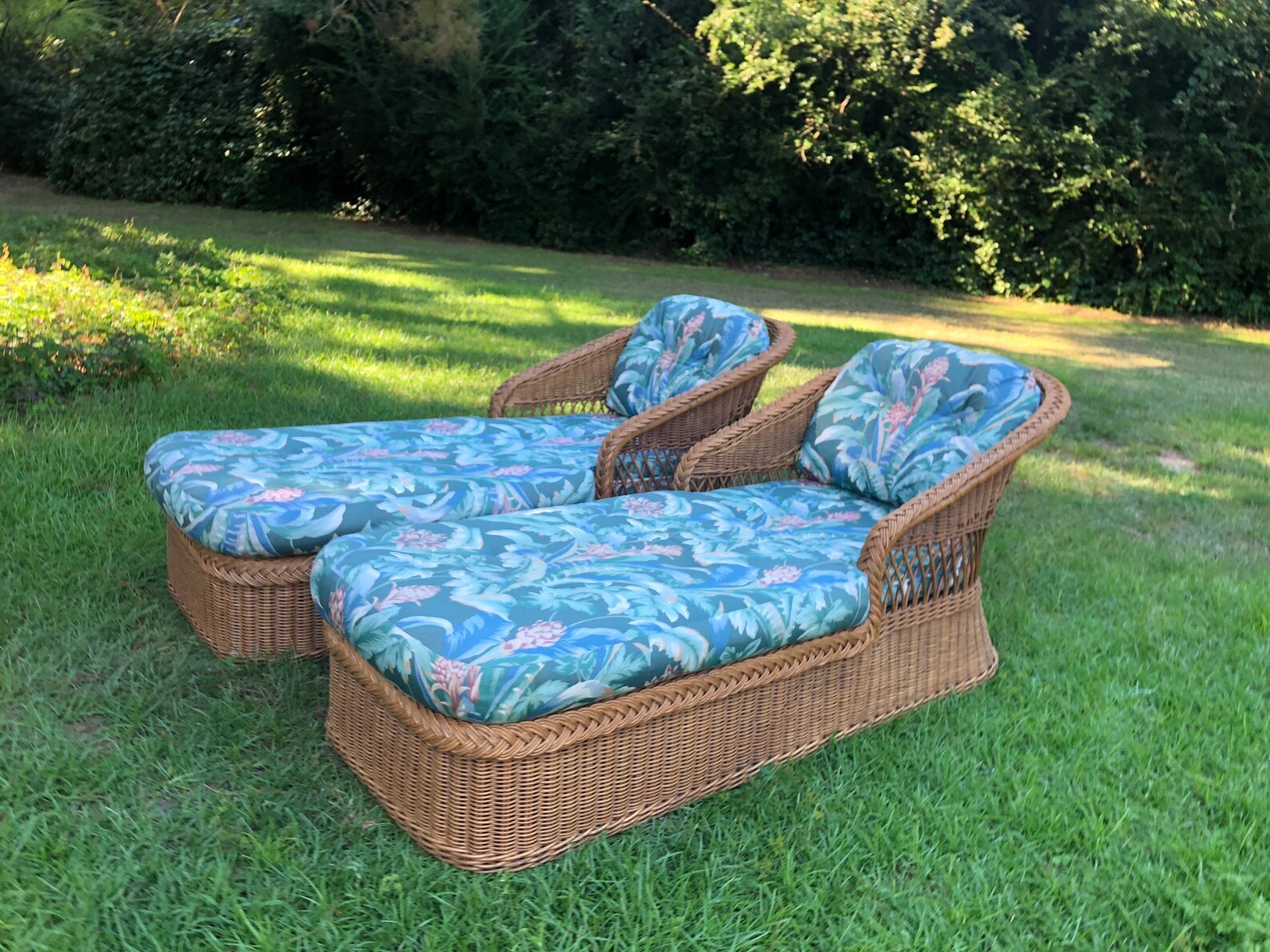 A pair of vintage Henry Link Rattan chaise lounge Chairs Etsy