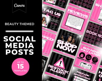Social Media Posts, 15 Instagram Posts, Pink IG post templates, Canva Flyer, Instagram Post, Hair Lash Flyer, Beauty Templates