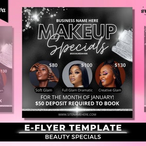 Glam Makeup Flyer, Makeup Special Flyer, Makeup Artist Flyer, Makeup Flyer, Silver Makeup Flyer, Canva Template