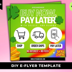 Lucky Charms Buy Now Pay Later Template, Installment Flyer, Lucky Charms, Shop Pay Flyer, Shop Now Pay Later Flyer, Canva, DIY, Post