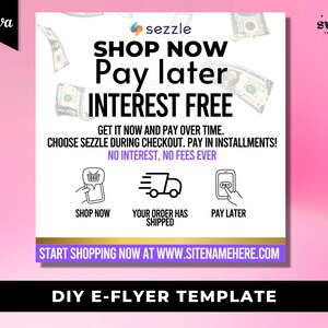 SHOP PAY TEMPLATE, canva templates, shop pay payment post, social media posts, shop pay flyer, shop now pay later