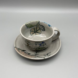 houses Ceramic cup - Village mug -  Clay Mug - Handmade Pottery Mug - Ceramic Cup Set