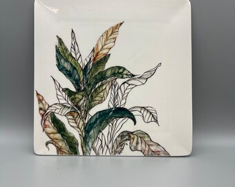 Set of 4 YBK Tech 8 inch Plate Euro Style Ceramic Breakfast Plate Hand-painted Saying Pattern Design 