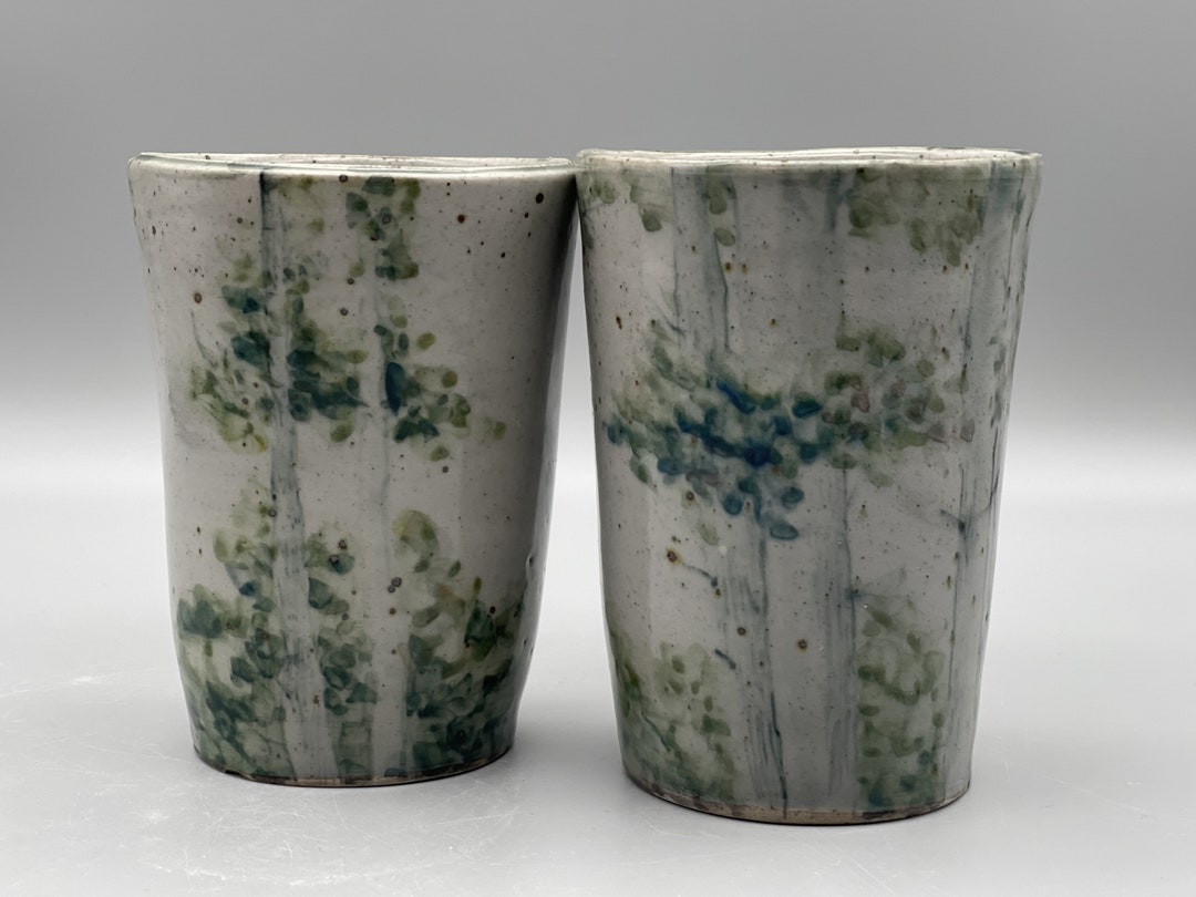 Trees Ceramic Mug Set Tree Nature Pattern Handmade Pottery Jug Ceramic Glass Ceramic Cup