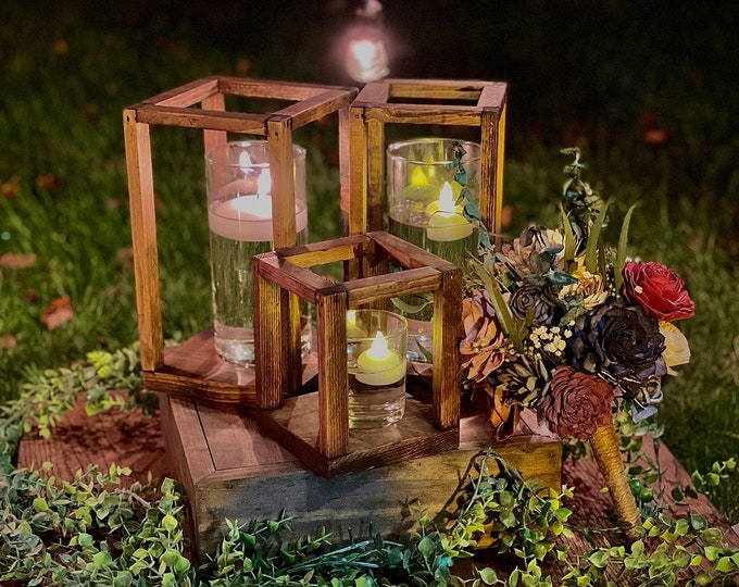 Wooden Lantern Centerpiece Custom Colors Wedding Etsy