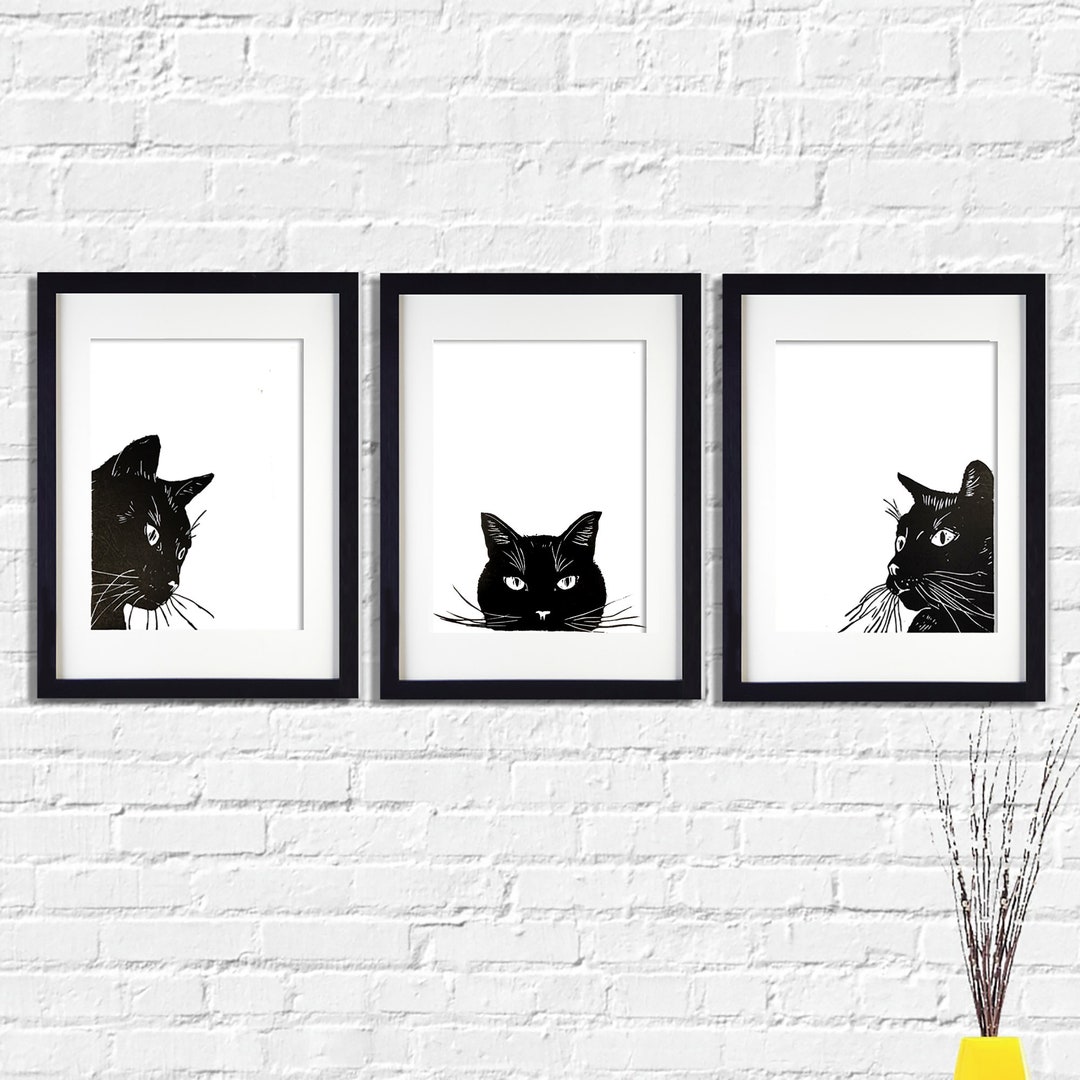 Black Cat Art Print Cat Decorationsblack Cat Wall Art Decor Etsy
