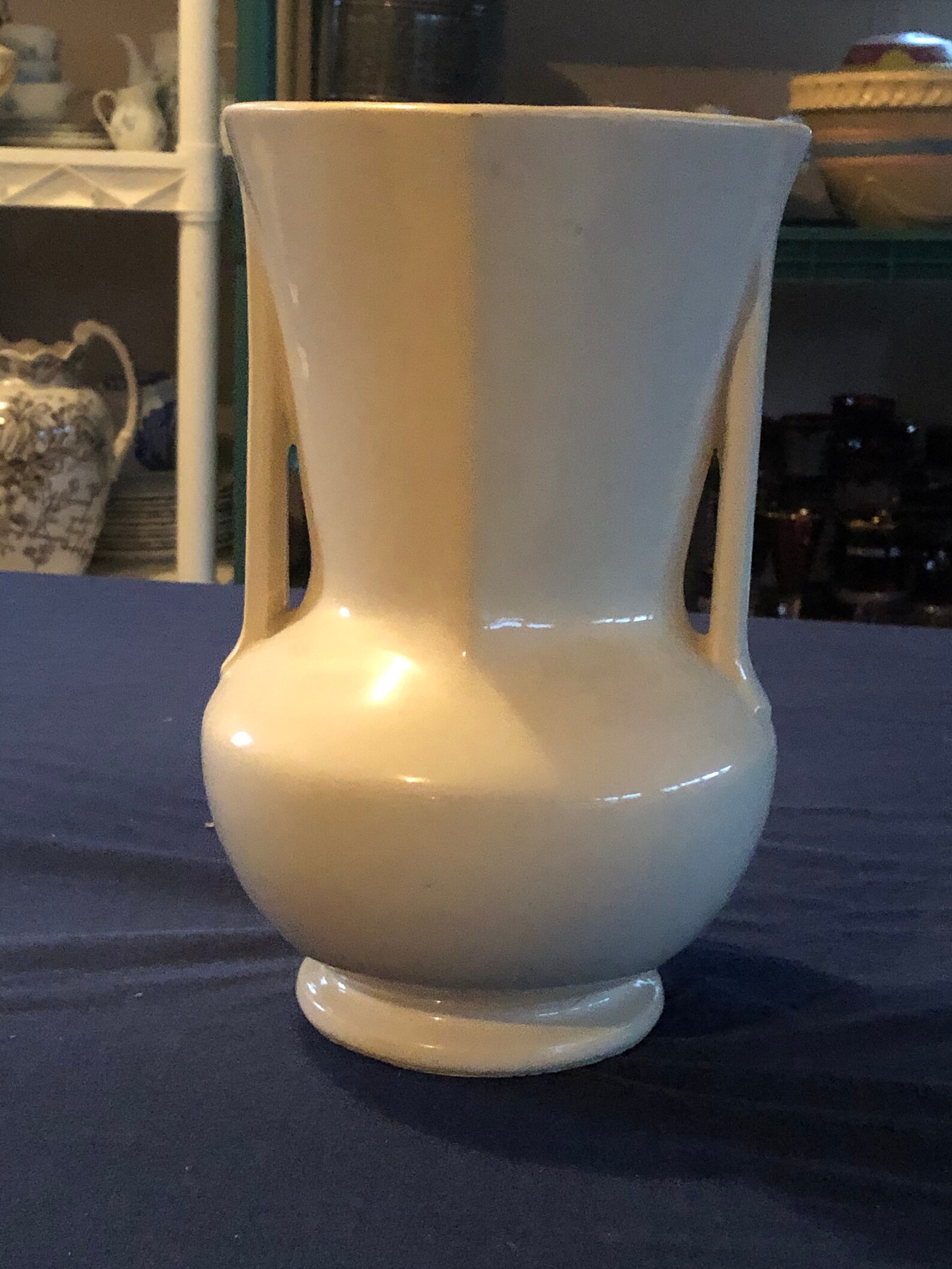 MCCOY White Double Handled Vase 9 1/4 Deco Style Signed Etsy