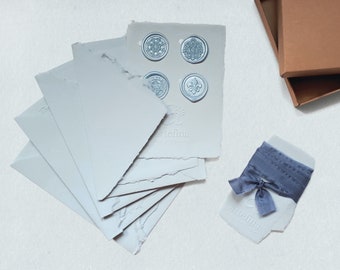 Büttenpapier-Set,handgeschöpft, Geschenkbox, Schreibset, DIN A6, light blue