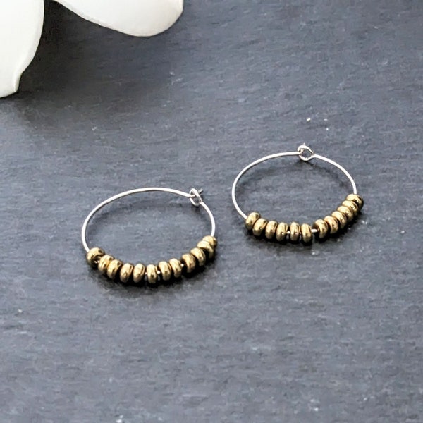 Mixed Metal Earrings, Modern Two Tone Earrings, Everyday Hoop Earrings, Two Tone Jewelry Gift