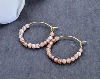 Rhodochrosite Hoop Earrings, Gift under 15