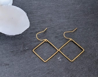 Simple Square Earrings, everyday geometric unique brass minimalist style jewelry