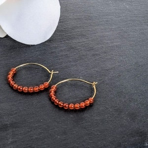 Orange Carnelian Bead Hoop Earrings, Earrings gift under 15