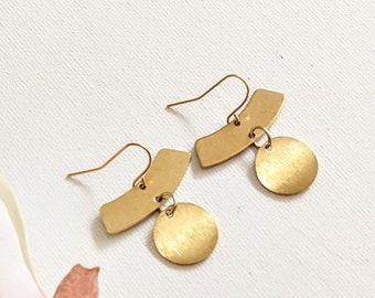 Geometric Brass Dangle Earrings, Stacked Simple Gold Earrings