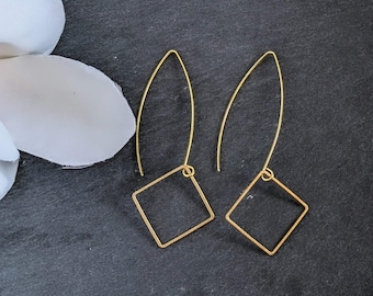 Simple Square Earrings, everyday geometric unique brass minimalist style jewelry
