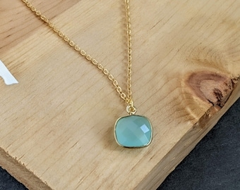 Aqua Chalcedony Necklace - March Birthstone Necklace - Delicate Layered Jewelry, Minimalist Gift