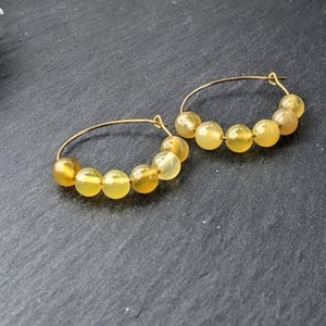 Yellow Agate Earrings, Yellow Hoops, Earrings gift under 15