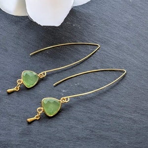Green Chalcedony Long Dangle V shaped Earrings gift under 25