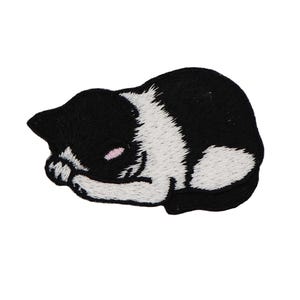 Parche de gato blanco y negro soñoliento