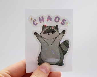 Autocollant en vinyle pailleté Chaos Raccoon