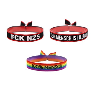3er Pack 100% Mensch, Kein Mensch ist illegal, FCK NZS Bändchen