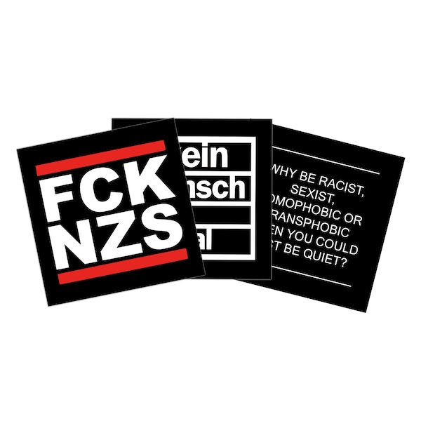 FCK NZS, Nobody is illegal, Why be racist sticker package