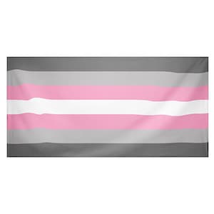 Könnte beinhalten: Eine geschlechtsneutrale Pride-Flagge mit fünf horizontalen Streifen. Die oberen und unteren Streifen sind grau, die zweiten und vierten Streifen sind hellrosa und der dritte Streifen ist weiß.