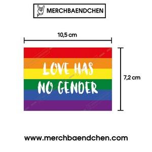 May include: A rainbow-colored flag with the text "LOVE HAS NO GENDER" in white. The flag measures 7.2 inches by 10.5 inches.
