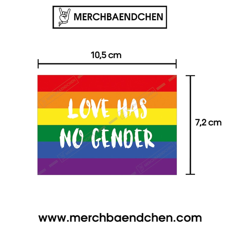 May include: A rainbow-colored flag with the text "LOVE HAS NO GENDER" in white. The flag measures 7.2 inches by 10.5 inches.