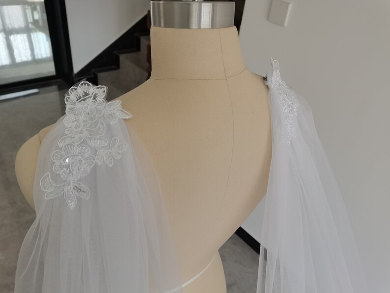White Ivory Lace Applique Sequins Shawl Wedding Veil Cathedral Long Bridal Wrap Shrug Capes Prom Shawl Veil