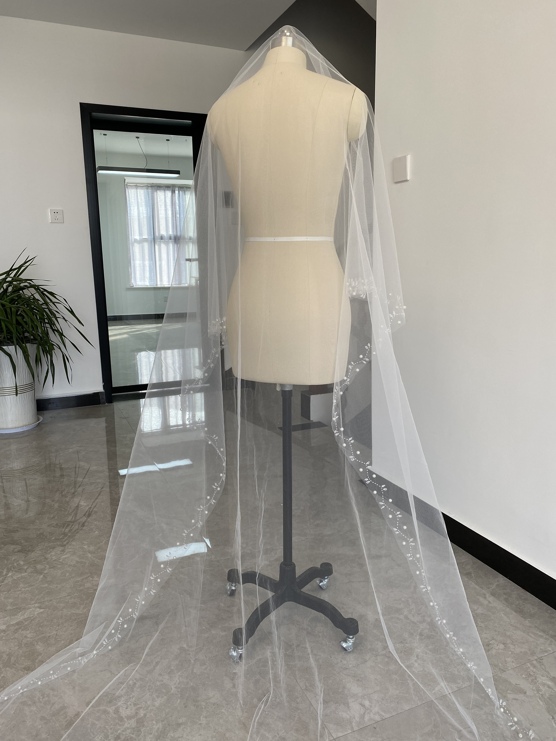 Single Layer Cathedral Wedding Veil Handmade Bridal Veil Ivory Etsy