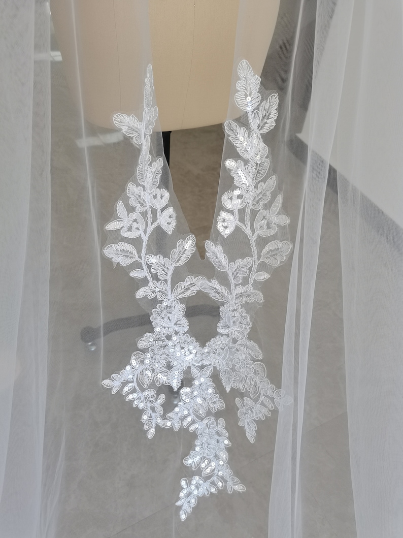 White Ivory Lace Applique Sequins Shawl Wedding Veil Cathedral Long Bridal Wrap Shrug Capes Prom Shawl Veil
