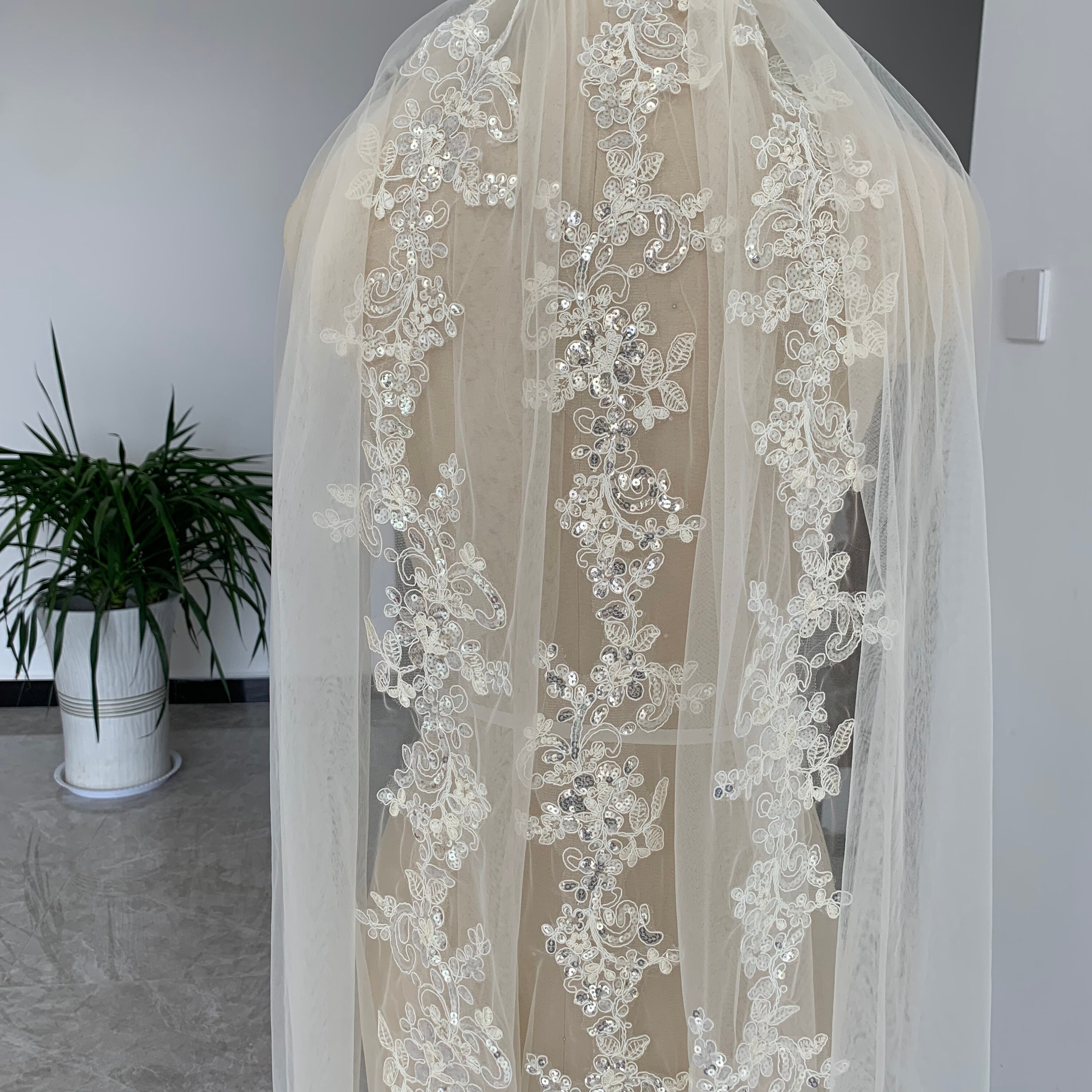 Blingbling Bridal Veil Cathedral Lace Sequin Wedding Veil One Etsy