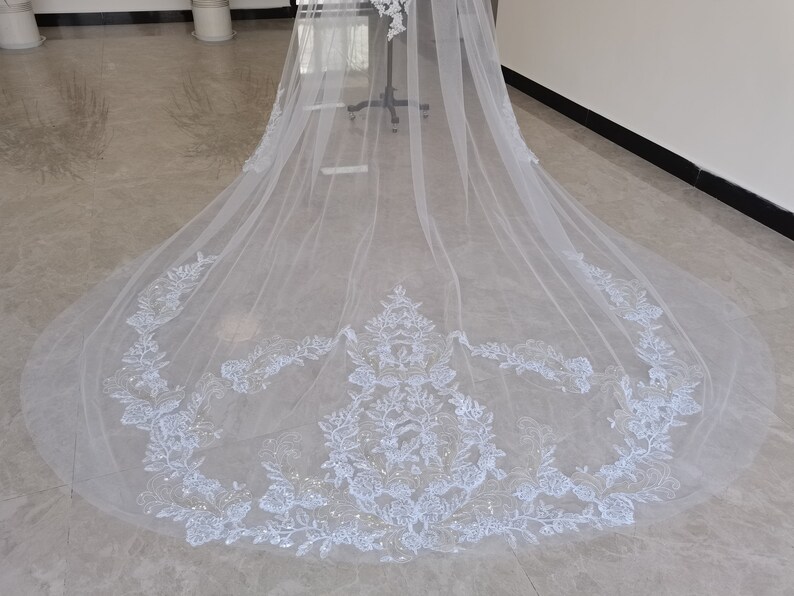 White Ivory Lace Applique Sequins Shawl Wedding Veil Cathedral Long Bridal Wrap Shrug Capes Prom Shawl Veil