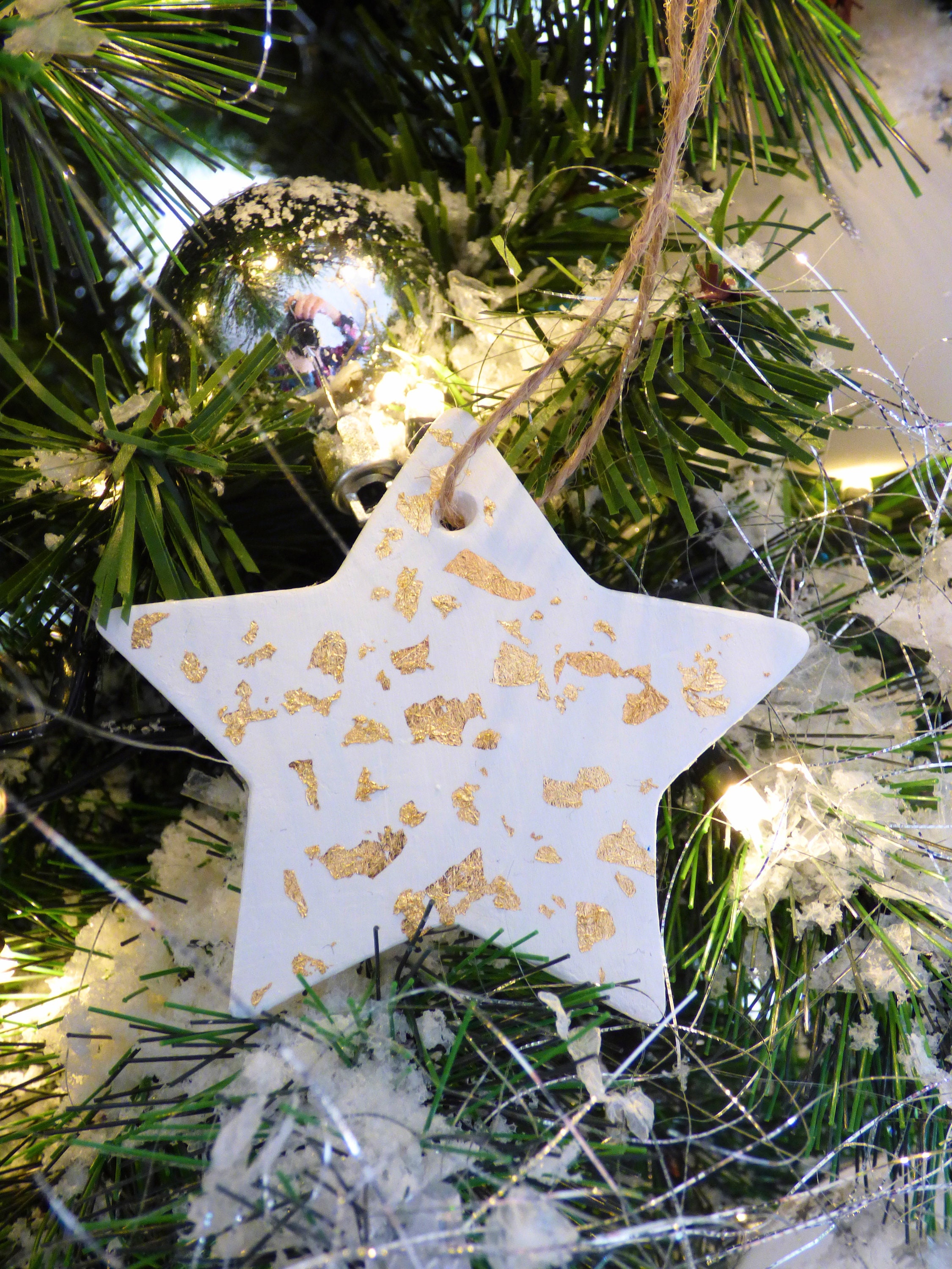 Ornement de Noël Etoile - Feuille d'or, Sapin Noël, Décoration Intérieur, Christmas