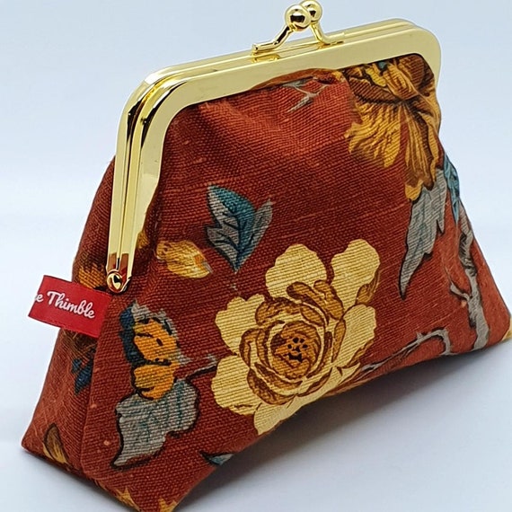 Clutch Purse Purse Clutch Floral Flowers Orange Metal Etsy