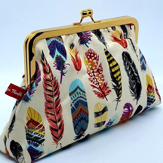 Bolso de embrague bolso embrague plumas multicolor marco de metal cierre marco de bloqueo de beso aspecto vintage Etsy Espana