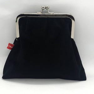 Clutch, Portemonnaie, Clutch Geldbörse, Metallrahmen, Karabinerverschluss, Vintage Look, schwarzer Samt, schwarz