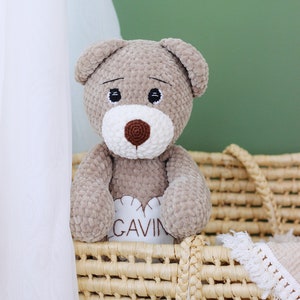 Personalized stuffed teddy bear, Custom plush, Crochet bear image 2