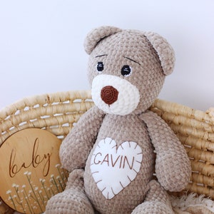 Personalized stuffed teddy bear, Custom plush, Crochet bear image 1