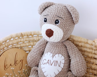 Personalized stuffed teddy bear, Custom plush, Crochet bear