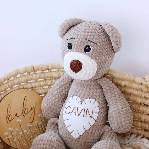 Personalized stuffed teddy bear, Custom plush, Crochet bear