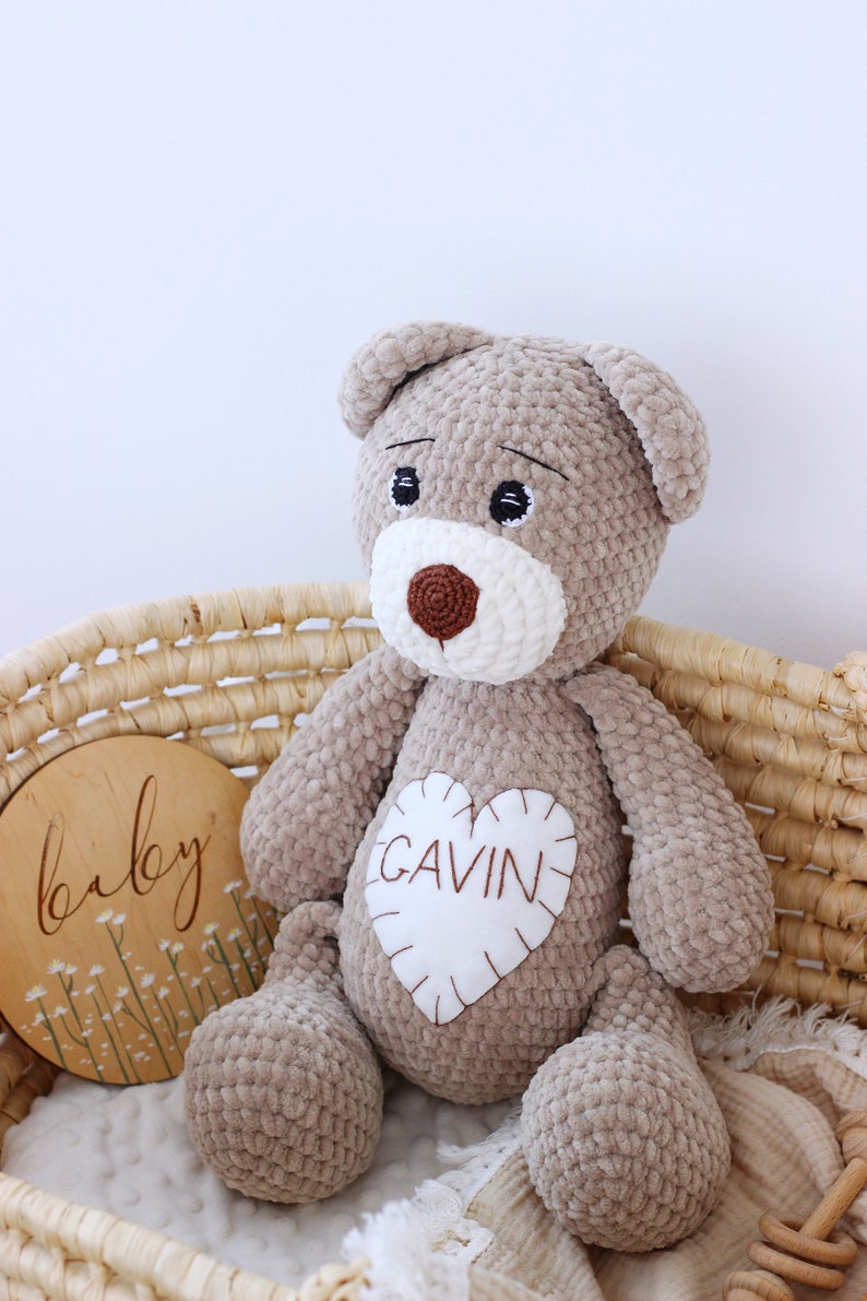 Personalized stuffed teddy bear, Custom plush, Crochet bear Bear boy