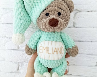 Babyspielzeug für Jungen, Stoffteddybär, Häkelbär, Bio-Babyspielzeug, Baby-Andenken, individuelles Plüsch-Personalisiertes Geschenk