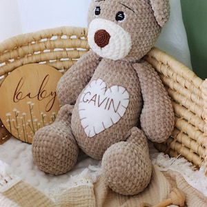 Personalized stuffed teddy bear, Custom plush, Crochet bear image 7