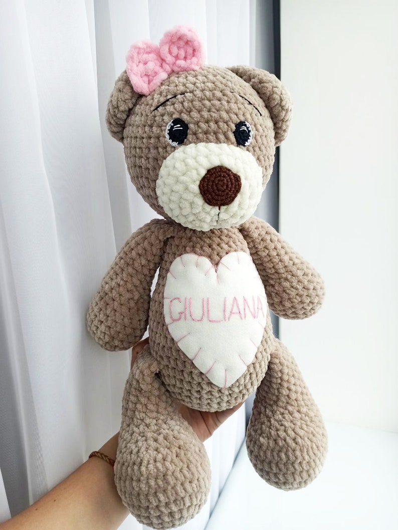 Personalized stuffed teddy bear, Custom plush, Crochet bear Bear girl