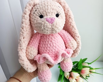 Personalized stuffed plush bunny for little baby girl, Plush bunny 1st birthday