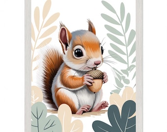 Baby Squirrel Nursery Wall Art Bundle – Set of 6 Digital Prints | Woodland Animal Printable Decor | Cute Acorn & Garden Scenes