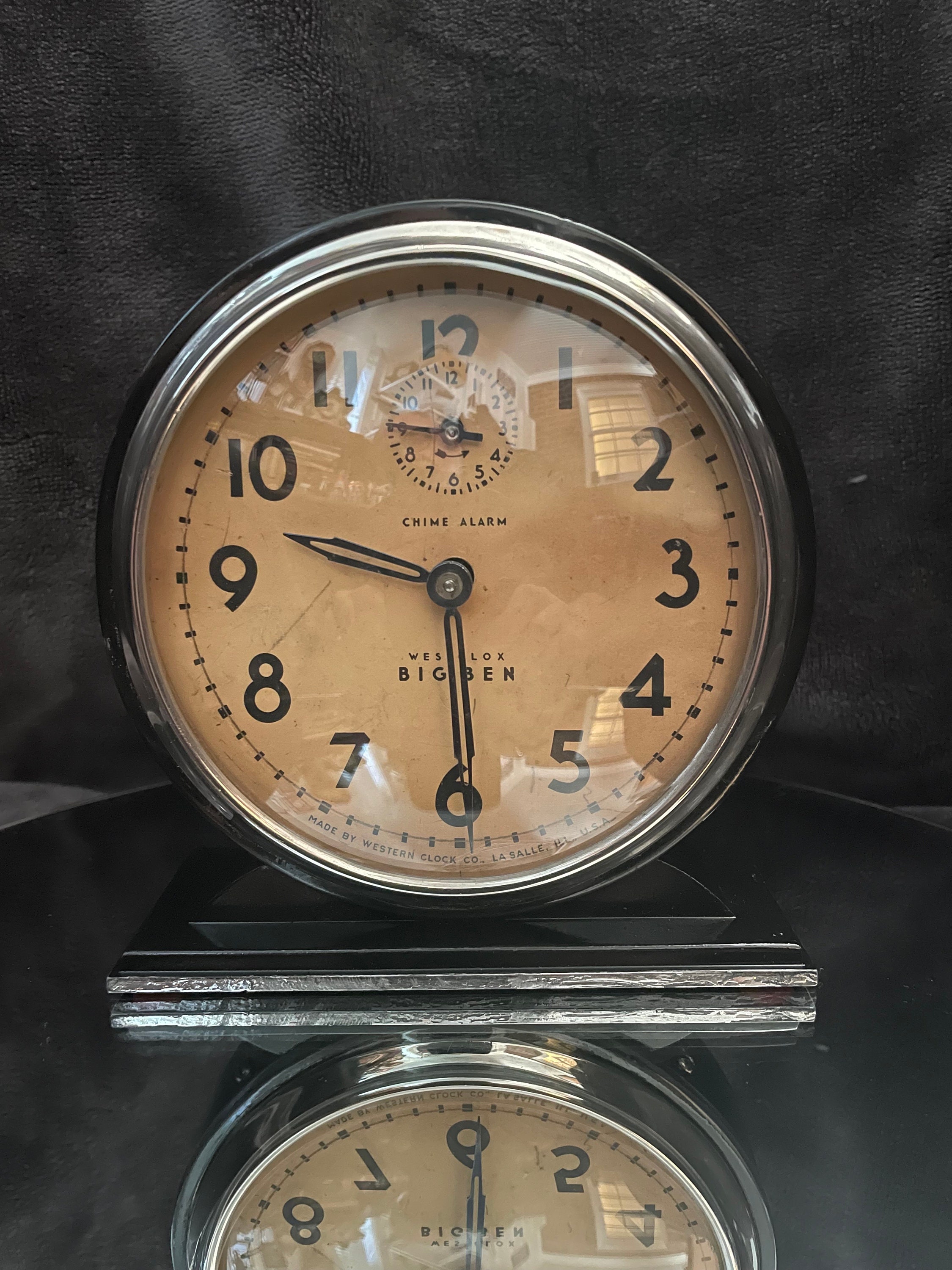 Antique Westclox Big Ben Style 3 Windup Alarm Clock Black Antique Westclox Big Ben Style 3 Windup Alarm Clock Black